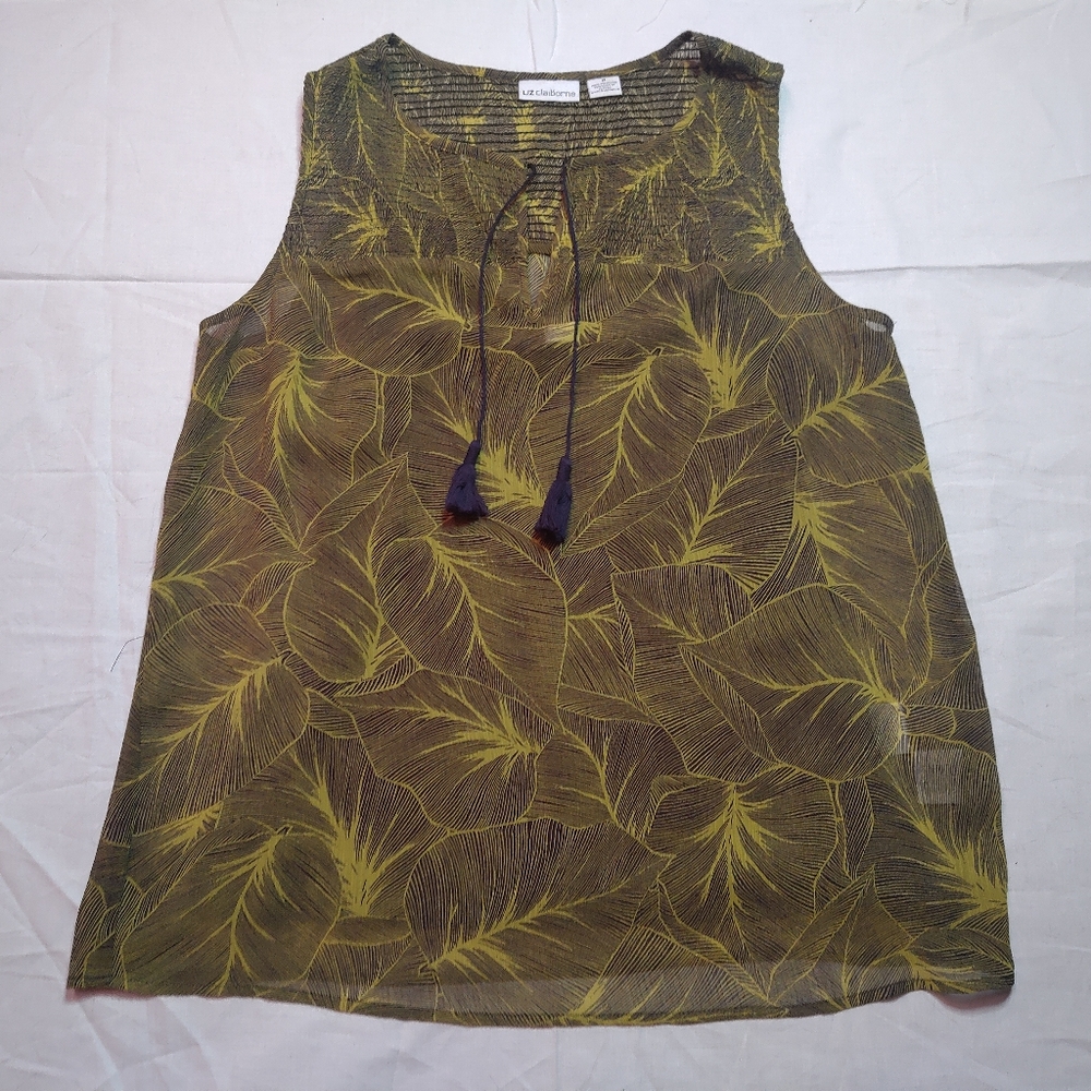 Liz Claiborne Tank Top Women's Medium Yellow Black Layered Top Round Neck Shirt